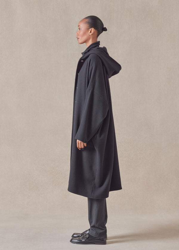 Eskandar Wool Cashmere Mix Wide Hooded Buttoned Coat - 3/4 Length