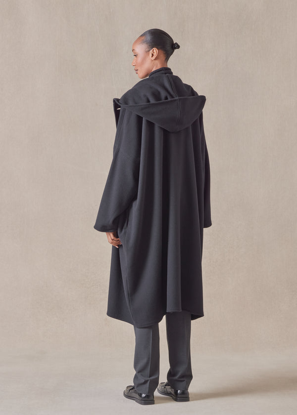 Eskandar Wool Cashmere Mix Wide Hooded Buttoned Coat - 3/4 Length