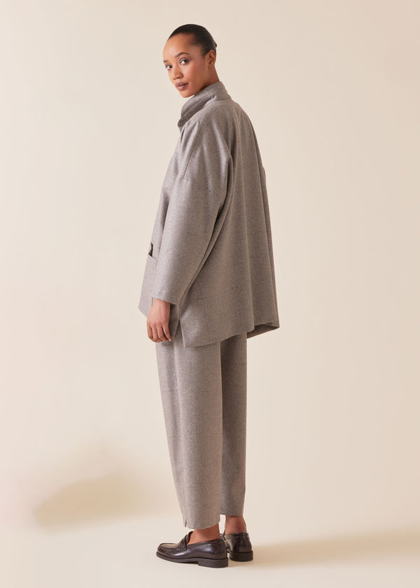 Eskandar Wool Cashmere Mix Wide Longer Back Double Stand Collar Jacket - Long