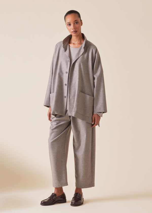 eskandar wool cashmere mix wide longer back double stand collar jacket - long