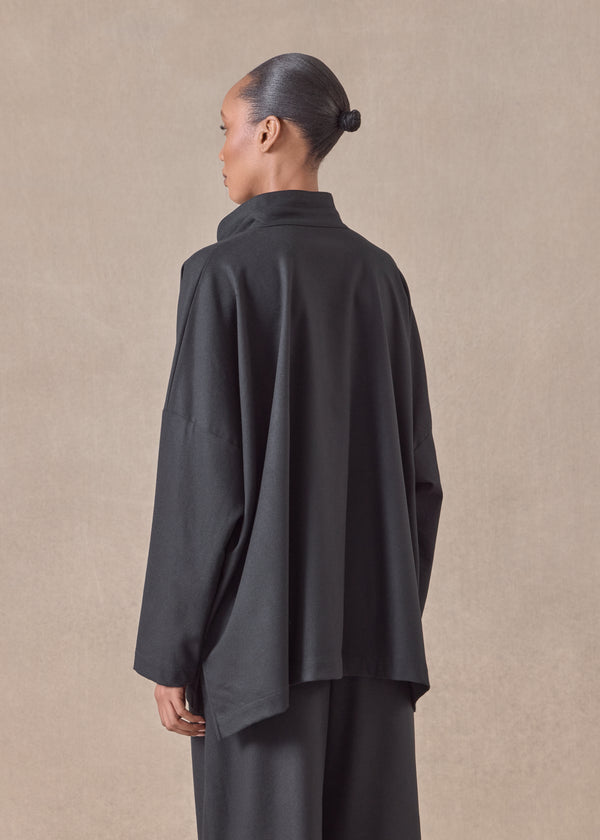 Eskandar Wool Cashmere Mix Wide Longer Back Shirt With Double Stand Collar - Mid Plus