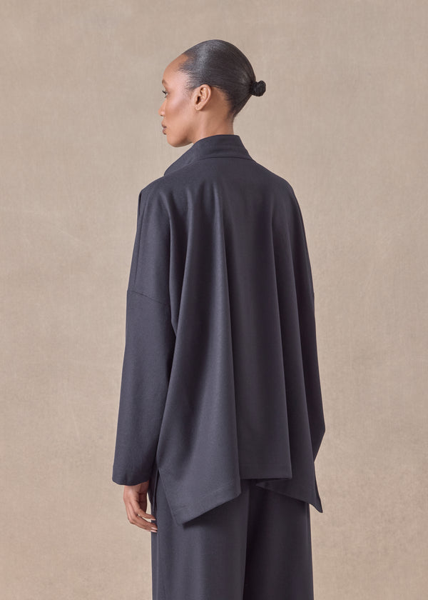 Eskandar Wool Cashmere Mix Wide Longer Back Shirt With Double Stand Collar - Mid Plus