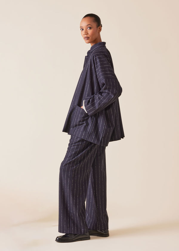 Eskandar Wool Cashmere Mix Wide Mandarin Jacket - Long