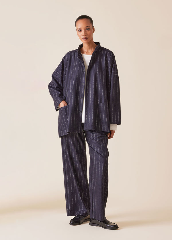 eskandar wool cashmere mix wide mandarin jacket - long