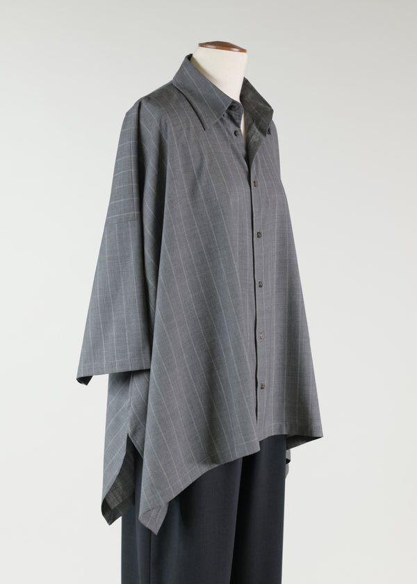 Eskandar Wool Dps Short Sleeve Shirt With Collar - Mid Plus