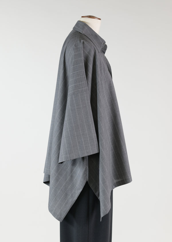 Eskandar Wool Dps Short Sleeve Shirt With Collar - Mid Plus