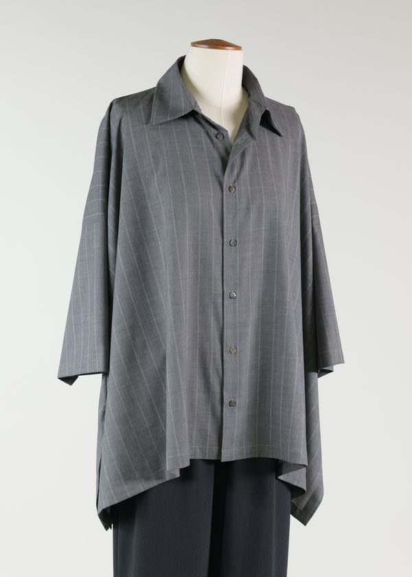 eskandar wool dps short sleeve shirt with collar - mid plus