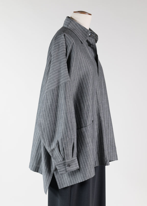 Eskandar Wool Linen Mix Wide Shirt Jacket With Collar - Long
