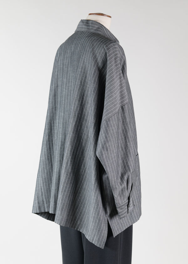 Eskandar Wool Linen Mix Wide Shirt Jacket With Collar - Long