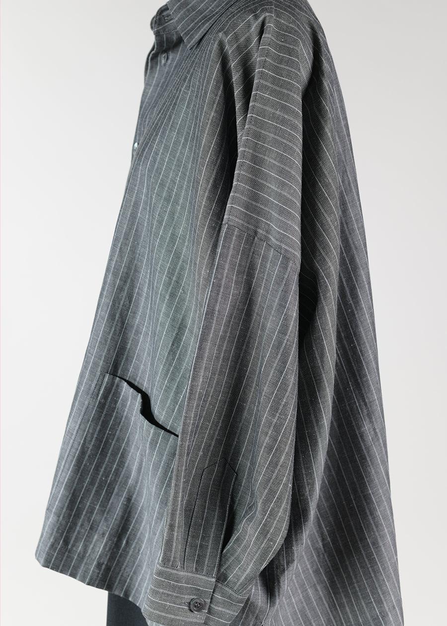 Eskandar Wool Linen Mix Wide Shirt Jacket With Collar - Long