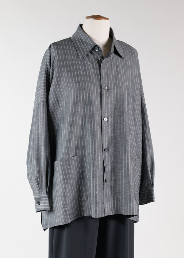 eskandar wool linen mix wide shirt jacket with collar - long