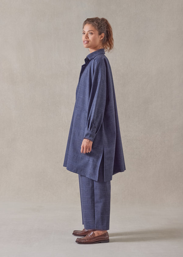 Eskandar Wool Linen Wide A-line Shirt Jacket With Collar - Very Long With Slits