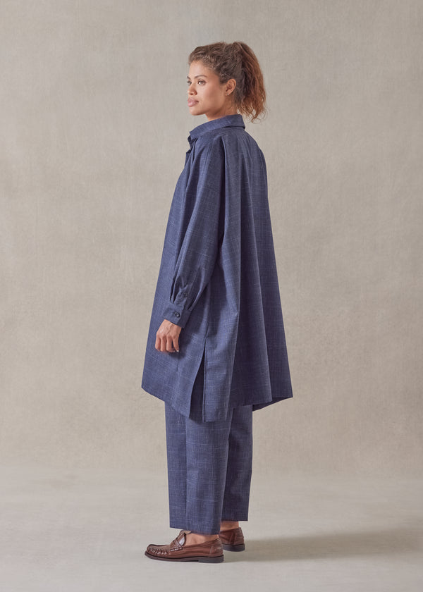 Eskandar Wool Linen Wide A-line Shirt Jacket With Collar - Very Long With Slits