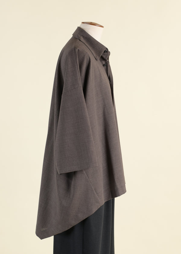 Eskandar Wool Short Sleeve Shirt With Collar - Mid Plus