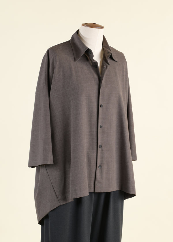 eskandar wool short sleeve shirt with collar - mid plus