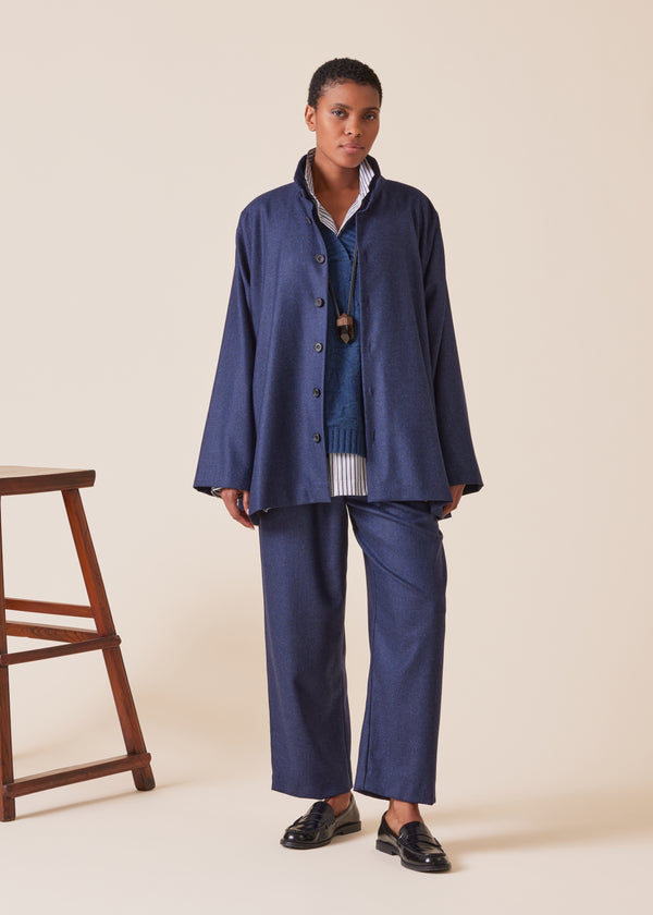 Eskandar Wool Silk Mix Caucasus Jacket With Notch Collar - Long