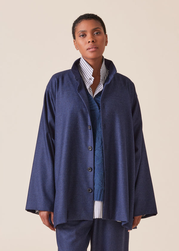 eskandar wool silk mix caucasus jacket with notch collar - long
