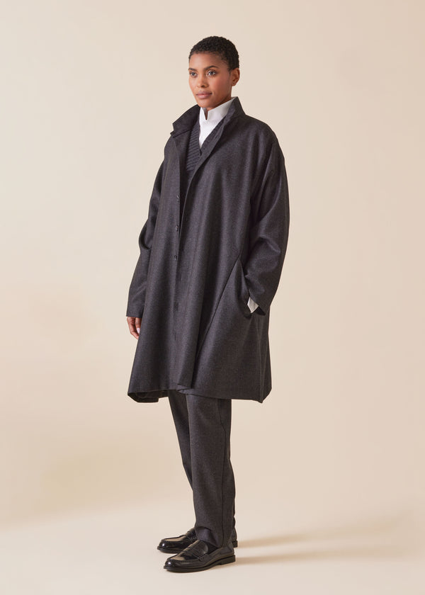 Eskandar Wool Silk Mix Caucasus Jacket With Notch Collar - Very Long