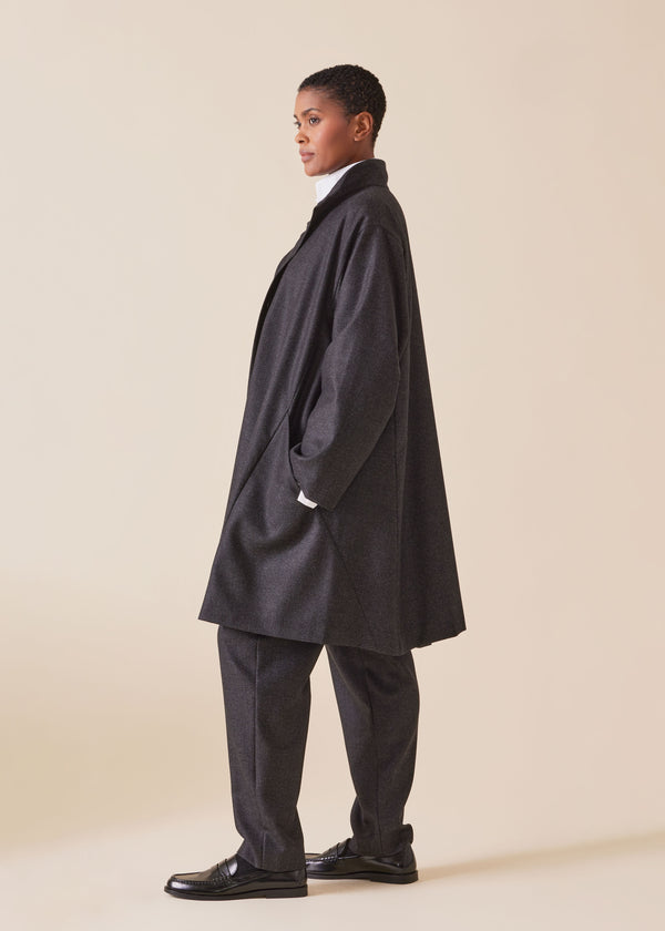 Eskandar Wool Silk Mix Caucasus Jacket With Notch Collar - Very Long