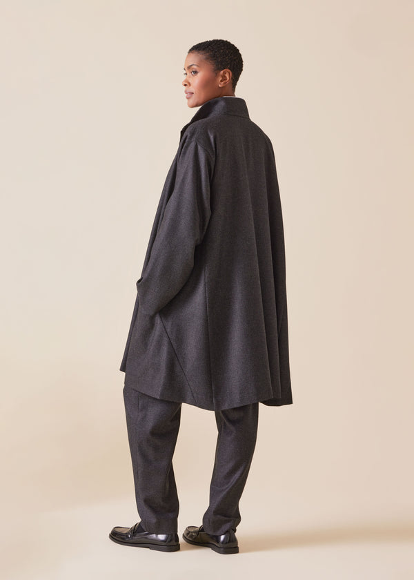 Eskandar Wool Silk Mix Caucasus Jacket With Notch Collar - Very Long