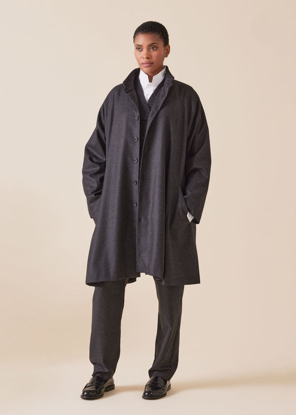 eskandar wool silk mix caucasus jacket with notch collar - very long