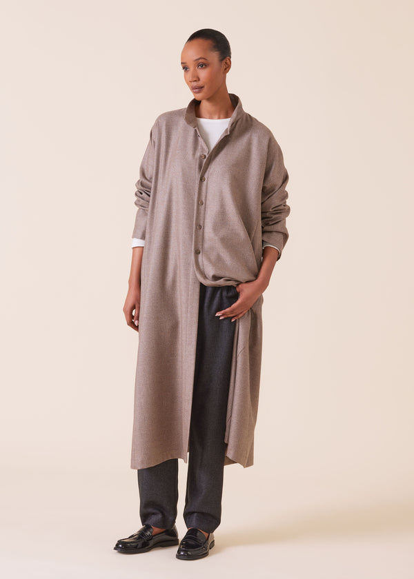 Eskandar Wool Silk Mix Caucasus Robe Coat With Stand Collar