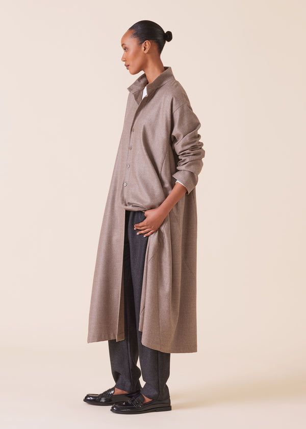 Eskandar Wool Silk Mix Caucasus Robe Coat With Stand Collar