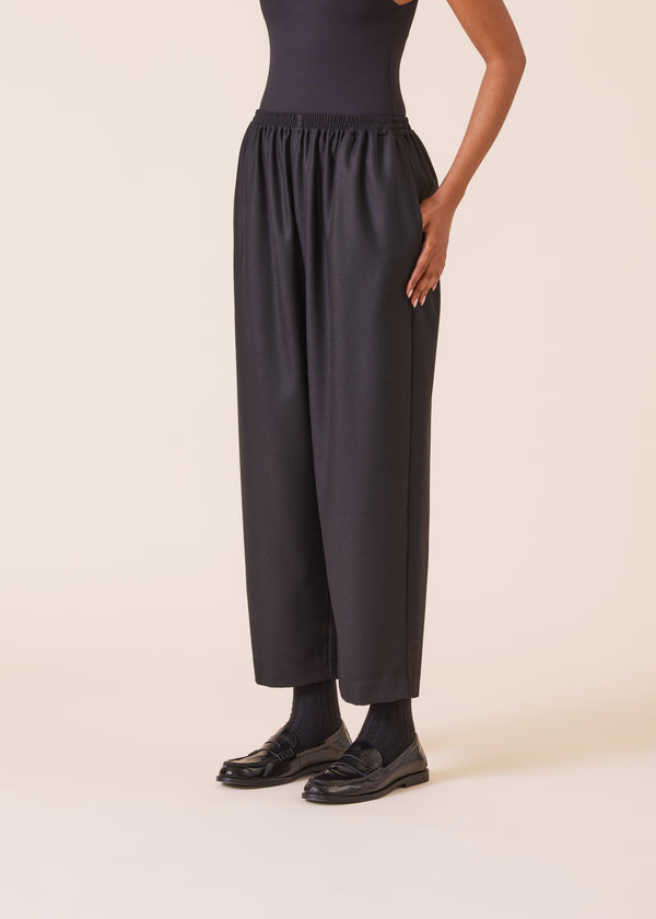 eskandar wool silk mix longer japanese trouser with ankle slits