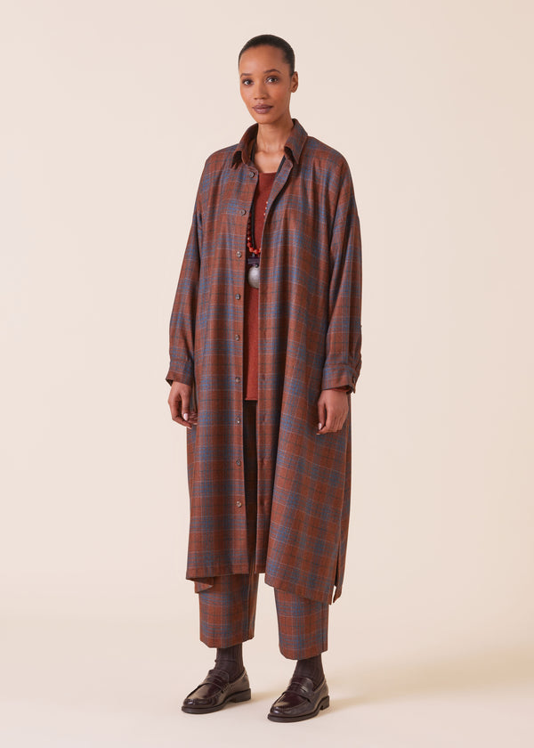 Eskandar Wool Silk Mix Wide A-line Shirt Dress With Collar