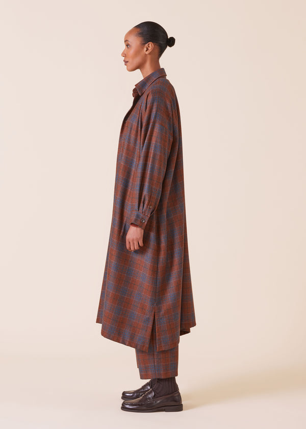 Eskandar Wool Silk Mix Wide A-line Shirt Dress With Collar