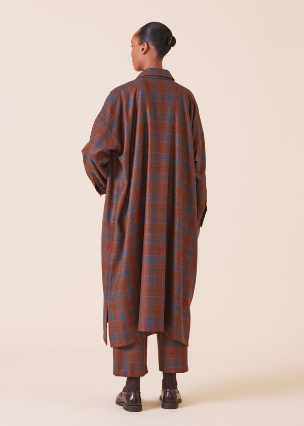 Eskandar Wool Silk Mix Wide A-line Shirt Dress With Collar