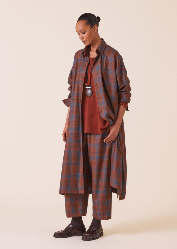 eskandar wool silk mix wide a-line shirt dress with collar