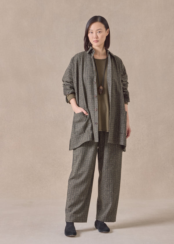 Eskandar Wool Silk Mix Wide A-line Shirt Jacket With Collar - Long