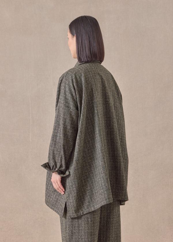 Eskandar Wool Silk Mix Wide A-line Shirt Jacket With Collar - Long