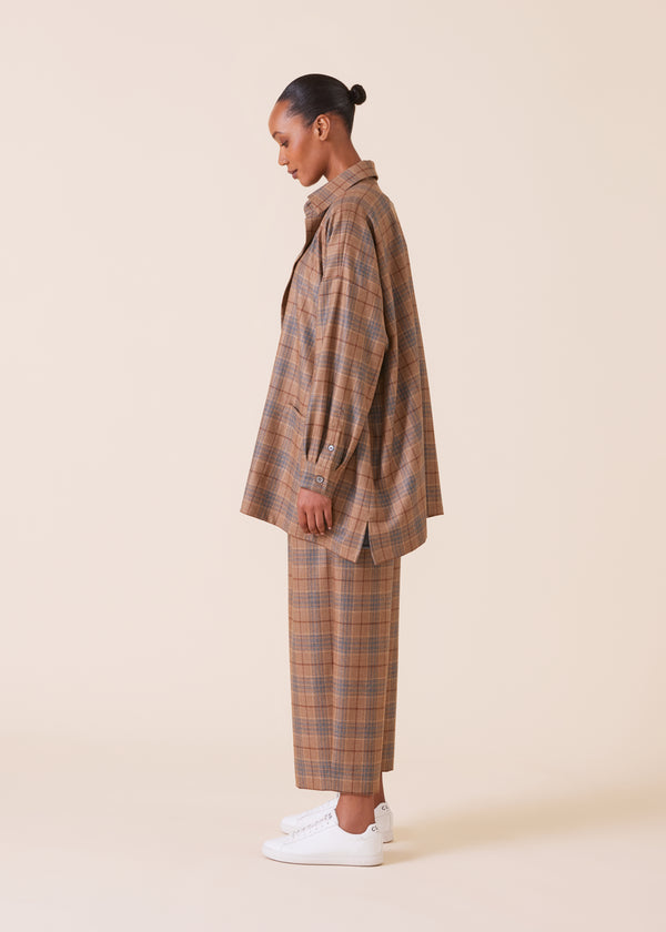 Eskandar Wool Silk Mix Wide A-line Shirt Jacket With Collar - Long