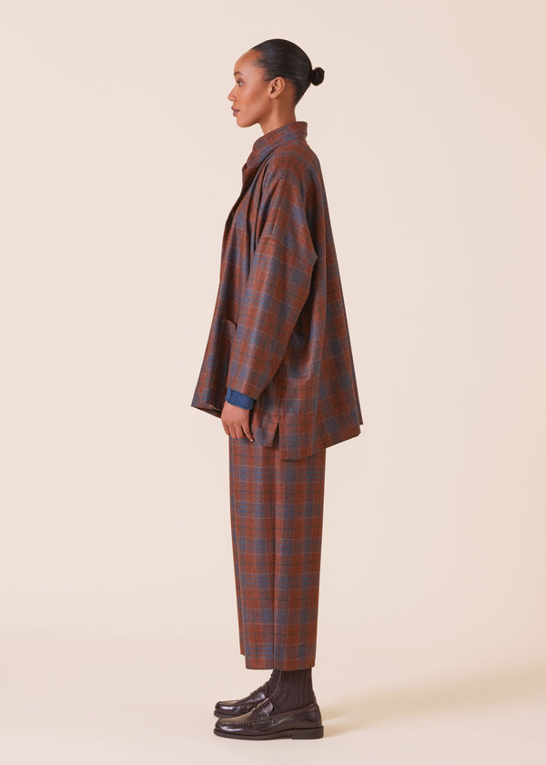 Eskandar Wool Silk Mix Wide Longer Back Double Stand Collar Jacket - Long