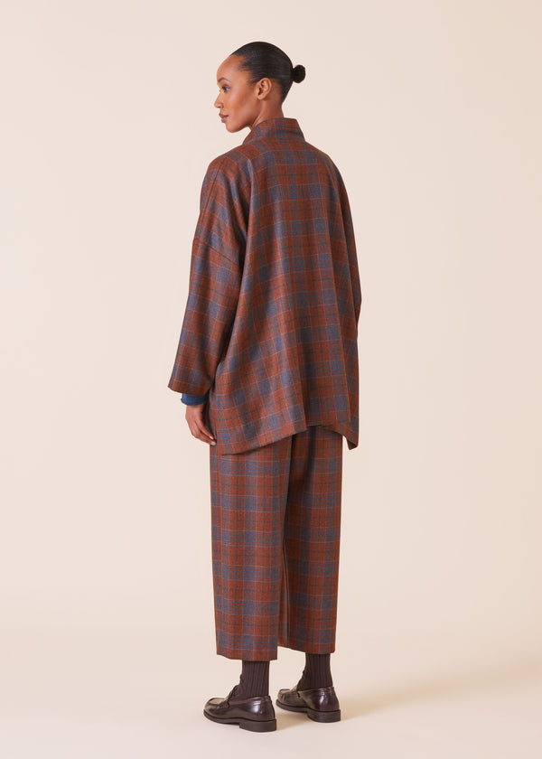 Eskandar Wool Silk Mix Wide Longer Back Double Stand Collar Jacket - Long