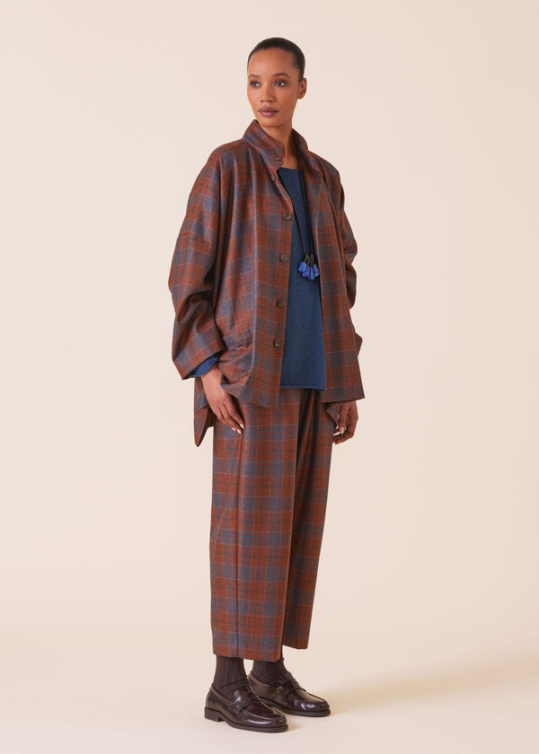 Eskandar Wool Silk Mix Wide Longer Back Double Stand Collar Jacket - Long