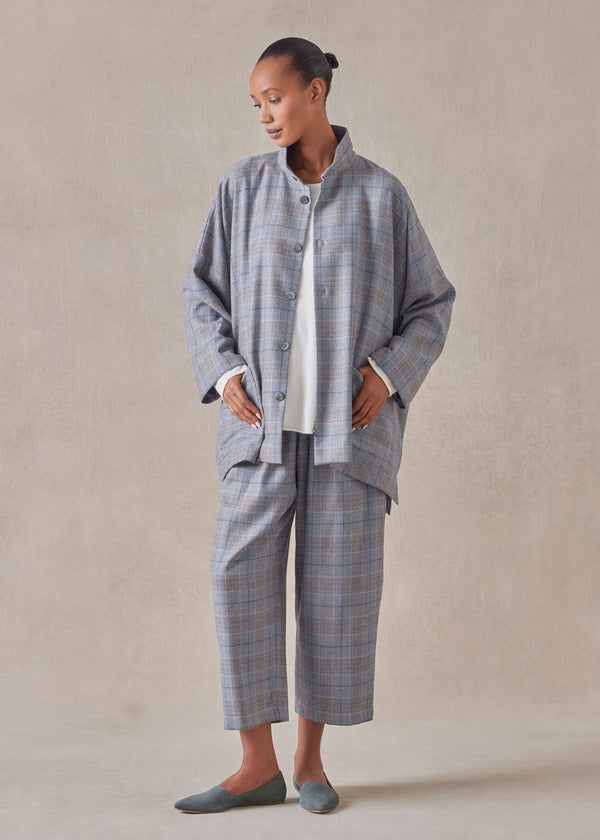 eskandar wool silk mix wide longer back double stand collar jacket - long