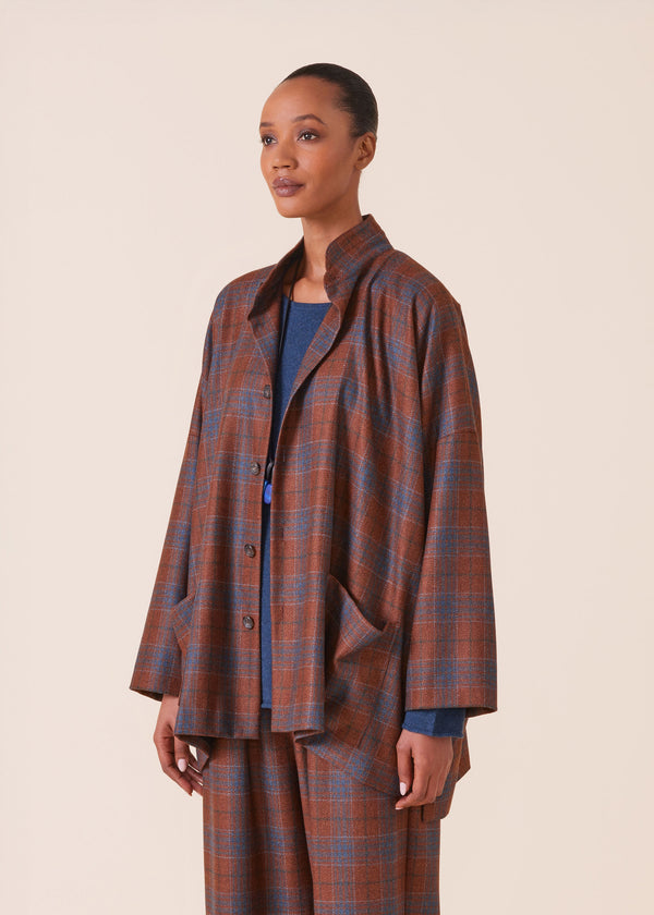 eskandar wool silk mix wide longer back double stand collar jacket - long