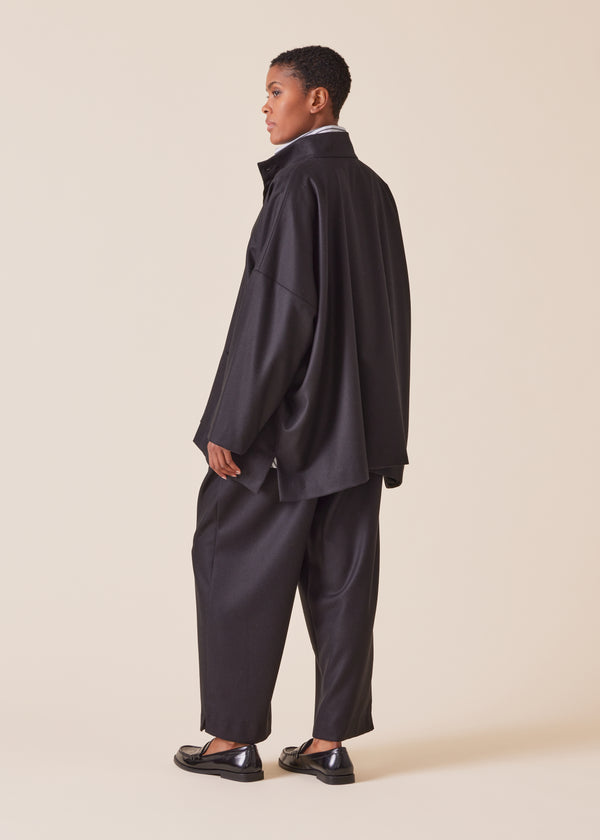 Eskandar Wool Silk Mix Wide Stand Collar Jacket - Long