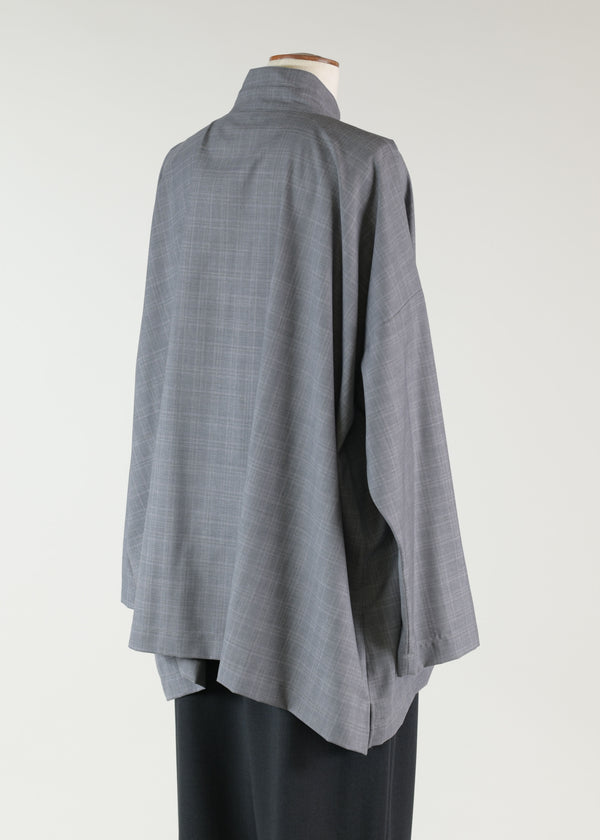 Eskandar Wool Wide A-line Double Stand Collarlar Shirt Jacket - Long