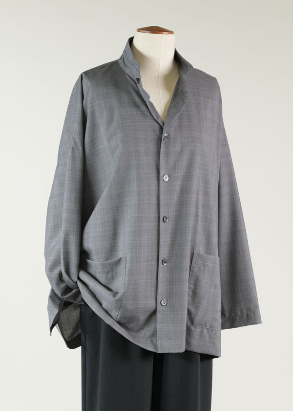 eskandar wool wide a-line double stand collarlar shirt jacket - long