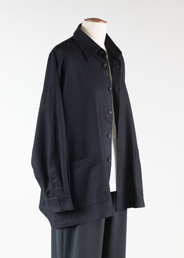 Eskandar Wool Wide A-line Shirt Jacket With Collar - Long
