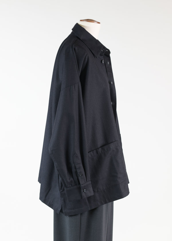 Eskandar Wool Wide A-line Shirt Jacket With Collar - Long