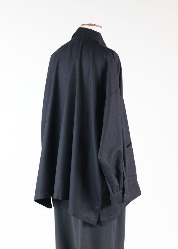 Eskandar Wool Wide A-line Shirt Jacket With Collar - Long