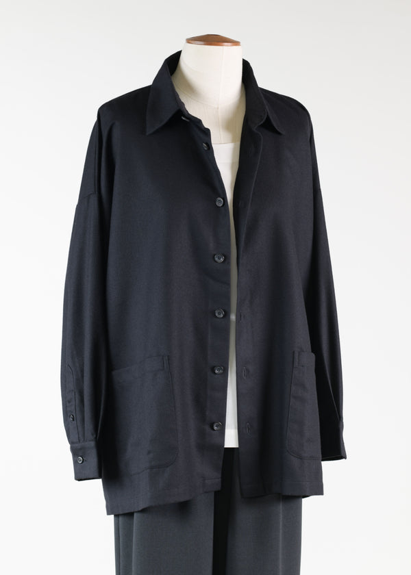 eskandar wool wide a-line shirt jacket with collar - long
