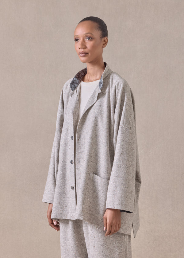 Eskandar Wool Wide Longer Back Mandarin Jacket- Long