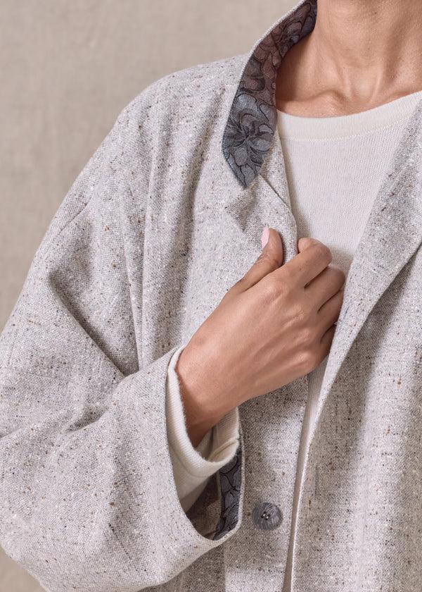 Eskandar Wool Wide Longer Back Mandarin Jacket- Long