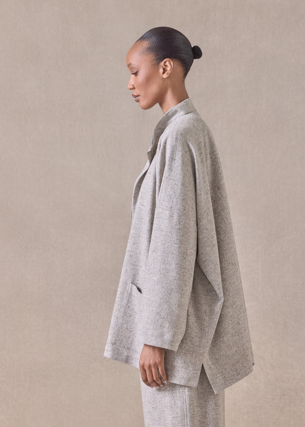 Eskandar Wool Wide Longer Back Mandarin Jacket- Long